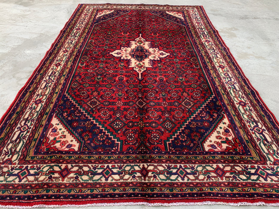KBHM-1092 Hand-Knotted Persian Wool Rug – 9'10 x 6'1 Red, Navy & Ivory Traditional Medallion Area Rug