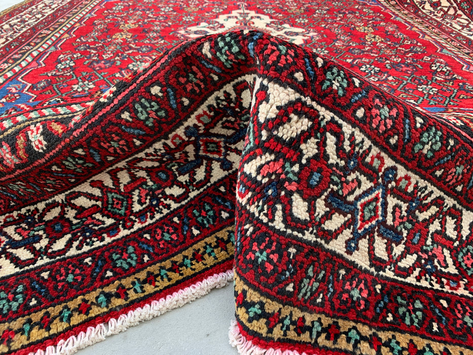 10'0 x 6'11 Hand-Knotted Persian Wool Rug in Red, Blue & Ivory Traditional Medallion Design | KBHM-1093