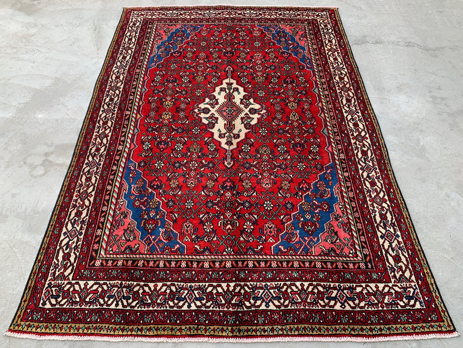 10'0 x 6'11 Hand-Knotted Persian Wool Rug in Red, Blue & Ivory Traditional Medallion Design | KBHM-1093
