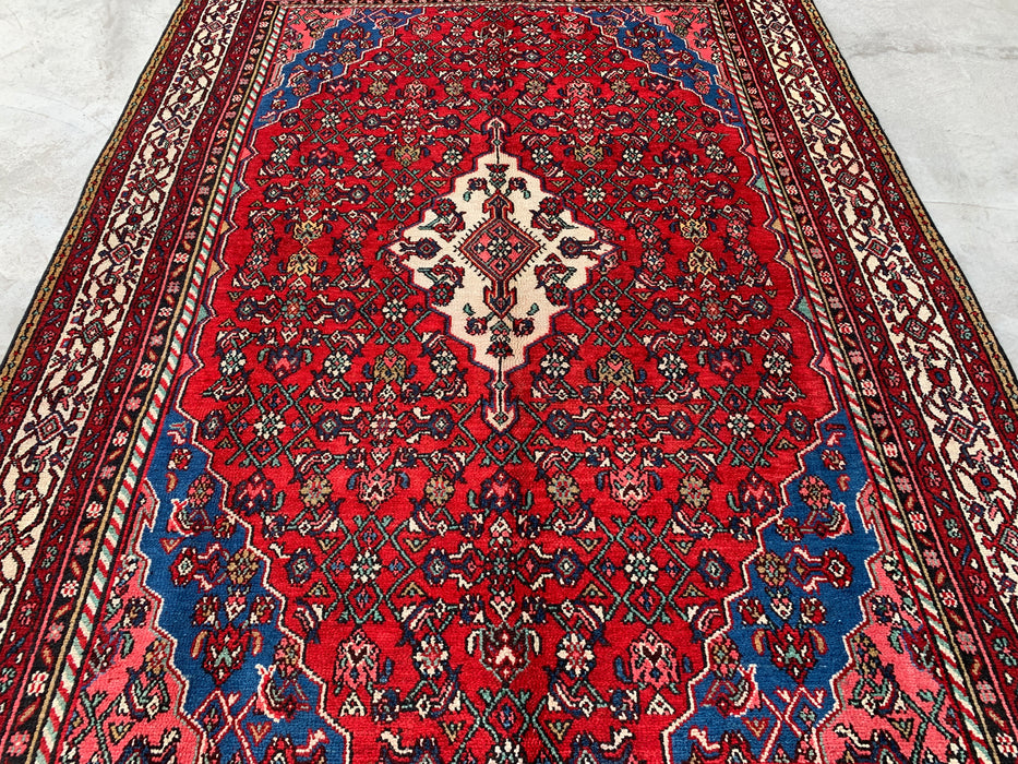 10'0 x 6'11 Hand-Knotted Persian Wool Rug in Red, Blue & Ivory Traditional Medallion Design | KBHM-1093