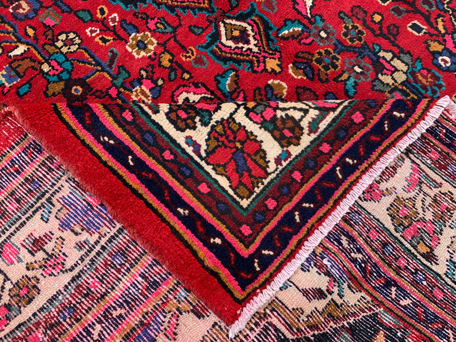 9'10 x 7'1 Hand-Knotted Persian Wool Rug in Red, Ivory & Navy Traditional Floral Medallion Design | KBHM-1094