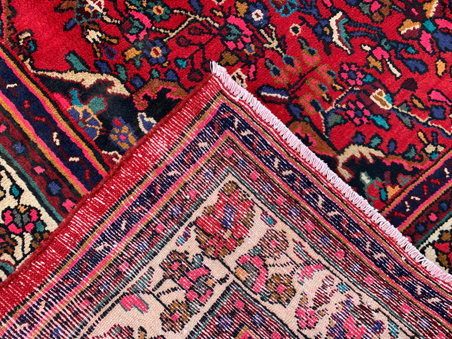 9'10 x 7'1 Hand-Knotted Persian Wool Rug in Red, Ivory & Navy Traditional Floral Medallion Design | KBHM-1094