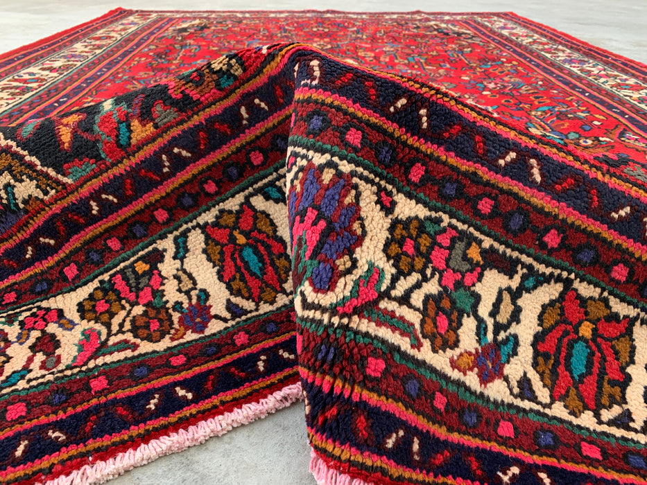 9'10 x 7'1 Hand-Knotted Persian Wool Rug in Red, Ivory & Navy Traditional Floral Medallion Design | KBHM-1094