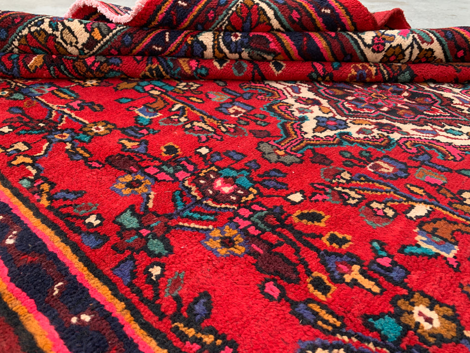 9'10 x 7'1 Hand-Knotted Persian Wool Rug in Red, Ivory & Navy Traditional Floral Medallion Design | KBHM-1094