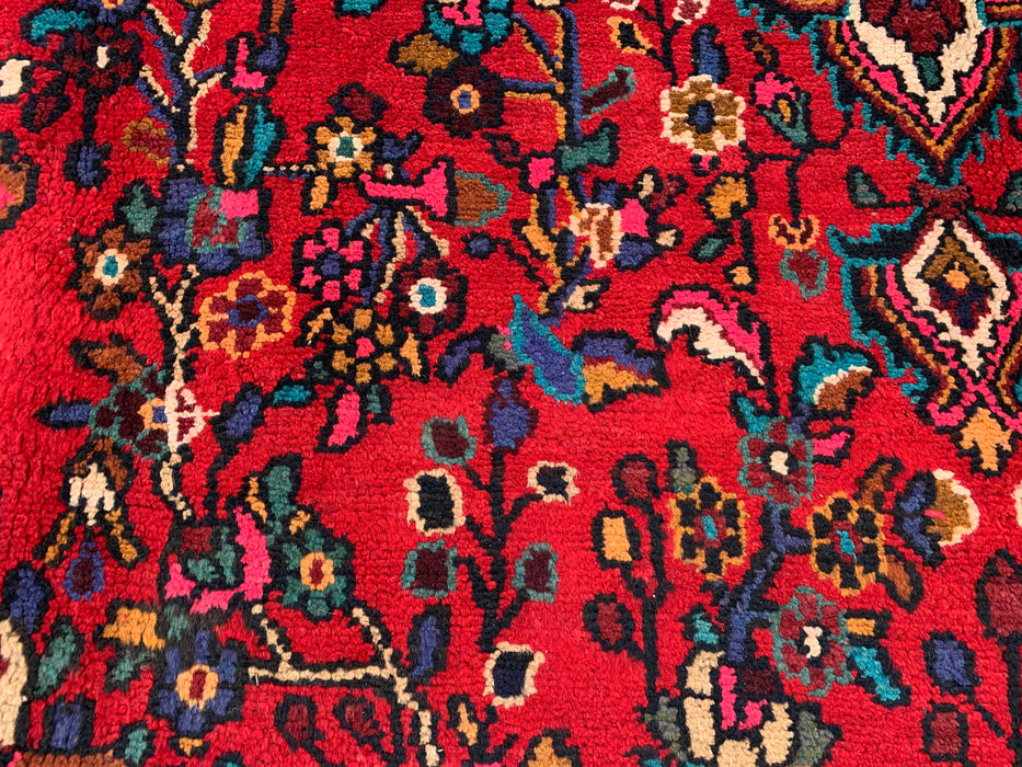 9'10 x 7'1 Hand-Knotted Persian Wool Rug in Red, Ivory & Navy Traditional Floral Medallion Design | KBHM-1094
