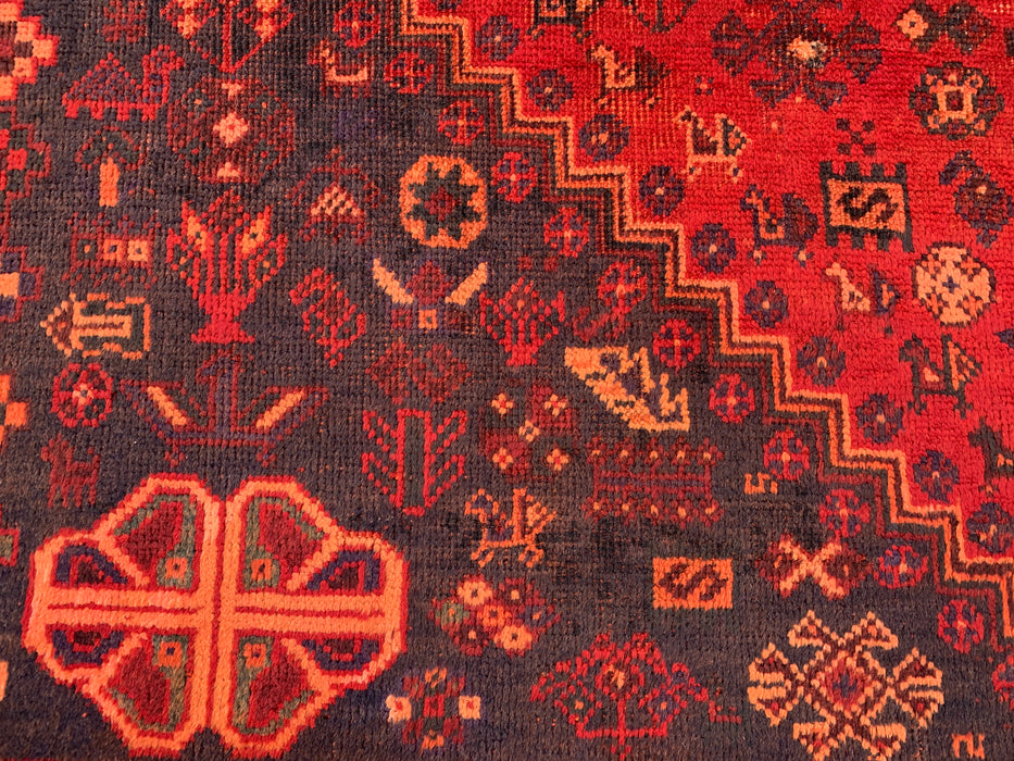 9'9 x 6'6 Hand-Knotted Persian Wool Rug in Red, Navy & Rust Tribal Medallion Design | KBHM-1095