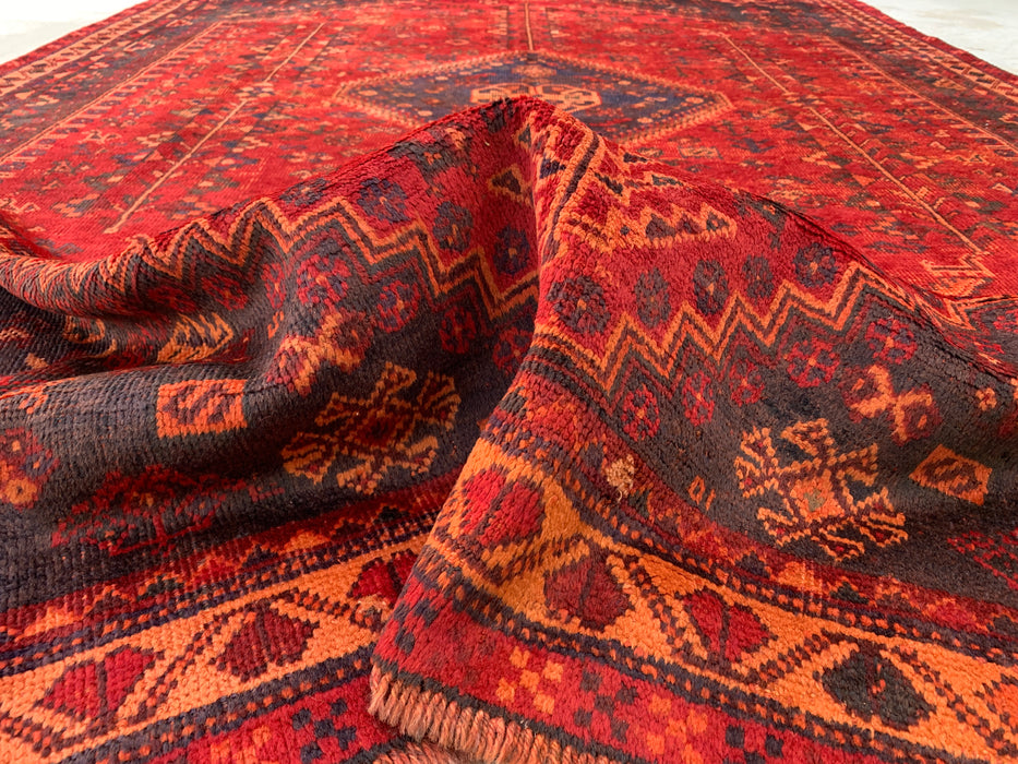 9'9 x 6'6 Hand-Knotted Persian Wool Rug in Red, Navy & Rust Tribal Medallion Design | KBHM-1095