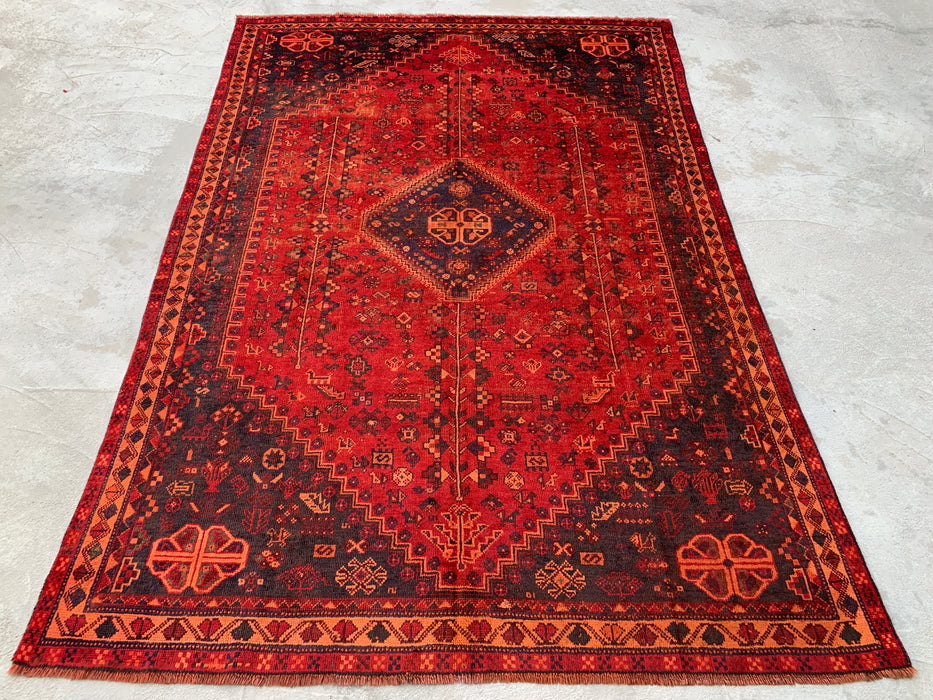 9'9 x 6'6 Hand-Knotted Persian Wool Rug in Red, Navy & Rust Tribal Medallion Design | KBHM-1095