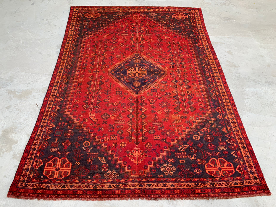 9'9 x 6'6 Hand-Knotted Persian Wool Rug in Red, Navy & Rust Tribal Medallion Design | KBHM-1095