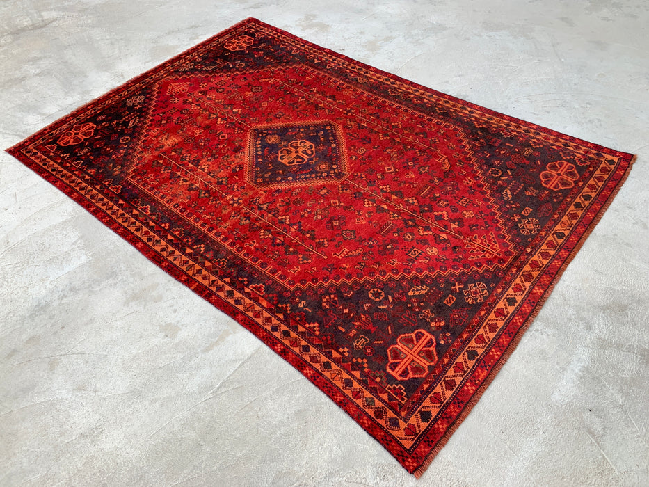 9'9 x 6'6 Hand-Knotted Persian Wool Rug in Red, Navy & Rust Tribal Medallion Design | KBHM-1095