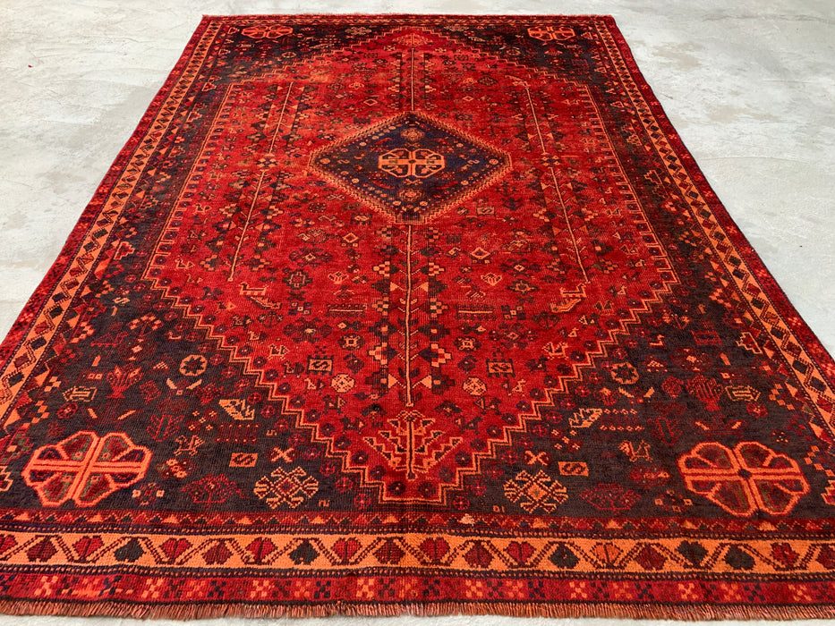 9'9 x 6'6 Hand-Knotted Persian Wool Rug in Red, Navy & Rust Tribal Medallion Design | KBHM-1095
