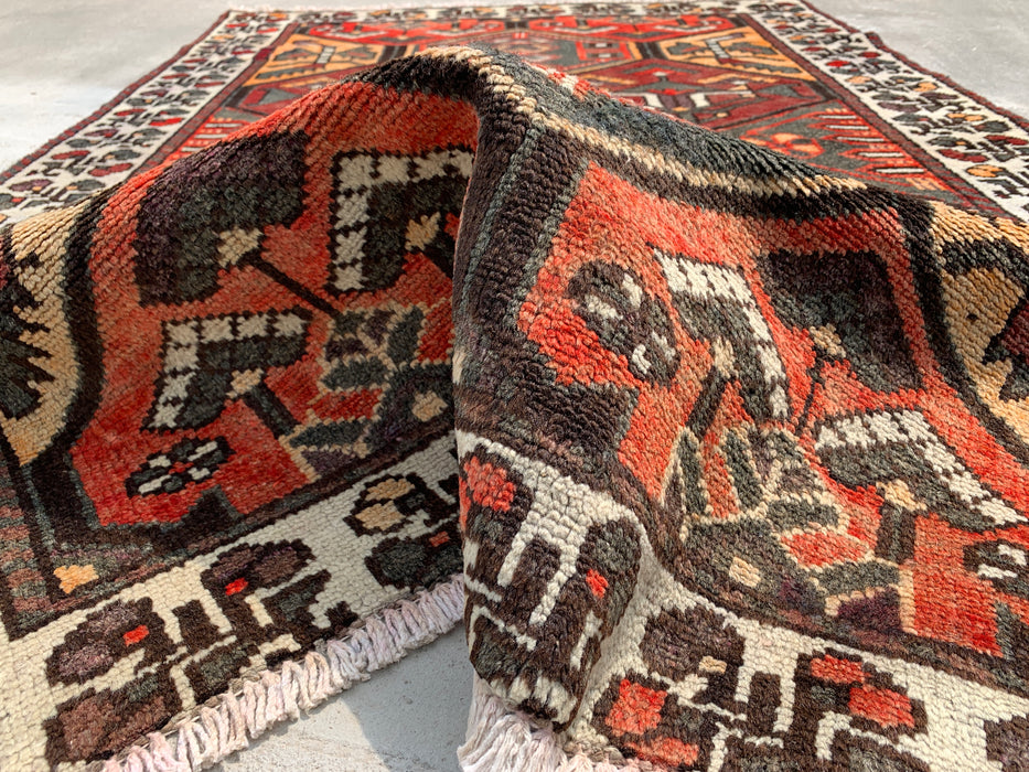 6'4 x 4'0 Hand-Knotted Persian Wool Rug in Ivory, Brown, Rust & Charcoal Tribal Geometric Design | KBHM-1097