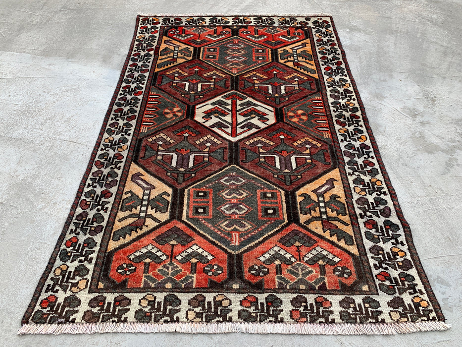 6'4 x 4'0 Hand-Knotted Persian Wool Rug in Ivory, Brown, Rust & Charcoal Tribal Geometric Design | KBHM-1097