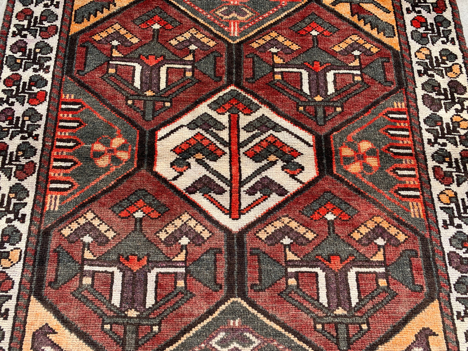 6'4 x 4'0 Hand-Knotted Persian Wool Rug in Ivory, Brown, Rust & Charcoal Tribal Geometric Design | KBHM-1097