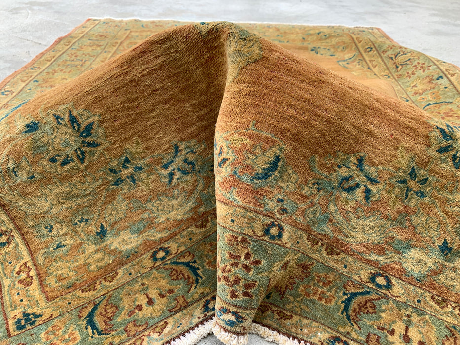 KBHM-1098 Hand-Knotted Persian Wool Rug – 5'0" x 3'9" – Beige, Light Blue & Soft Gold Traditional Medallion Rug