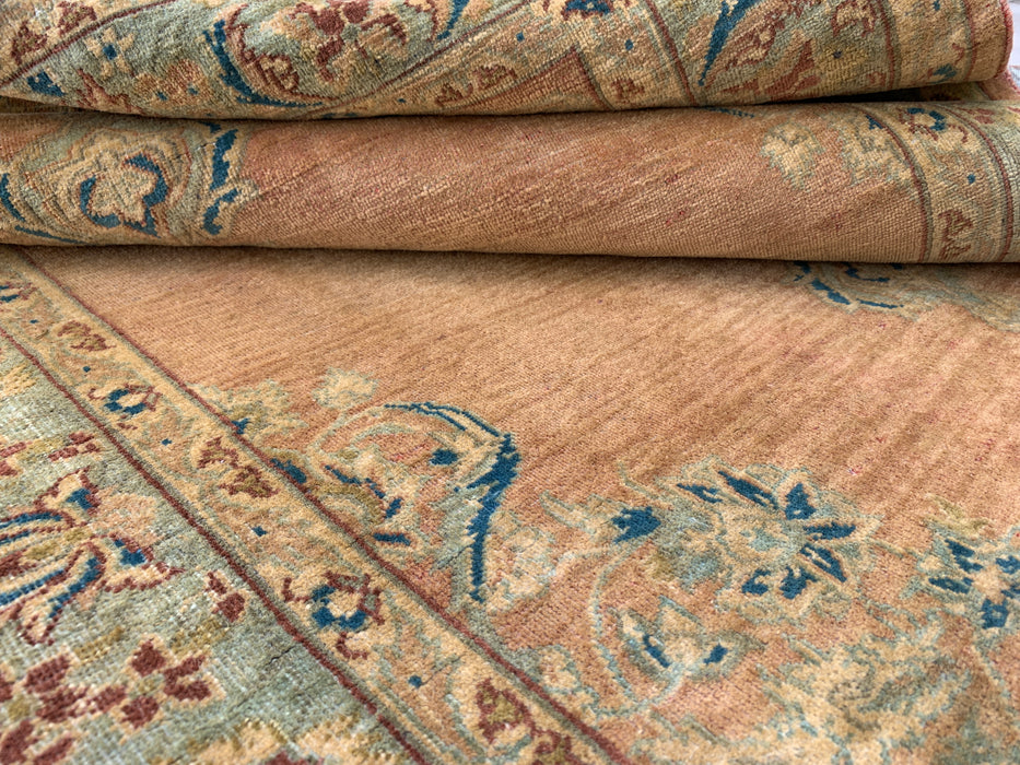 KBHM-1098 Hand-Knotted Persian Wool Rug – 5'0" x 3'9" – Beige, Light Blue & Soft Gold Traditional Medallion Rug