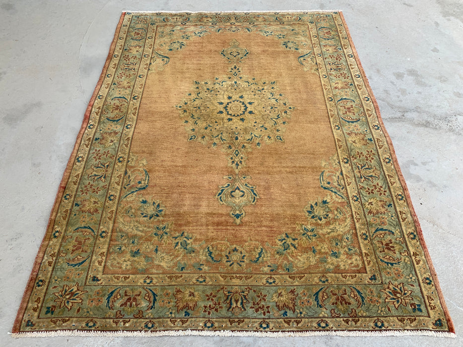 KBHM-1098 Hand-Knotted Persian Wool Rug – 5'0" x 3'9" – Beige, Light Blue & Soft Gold Traditional Medallion Rug