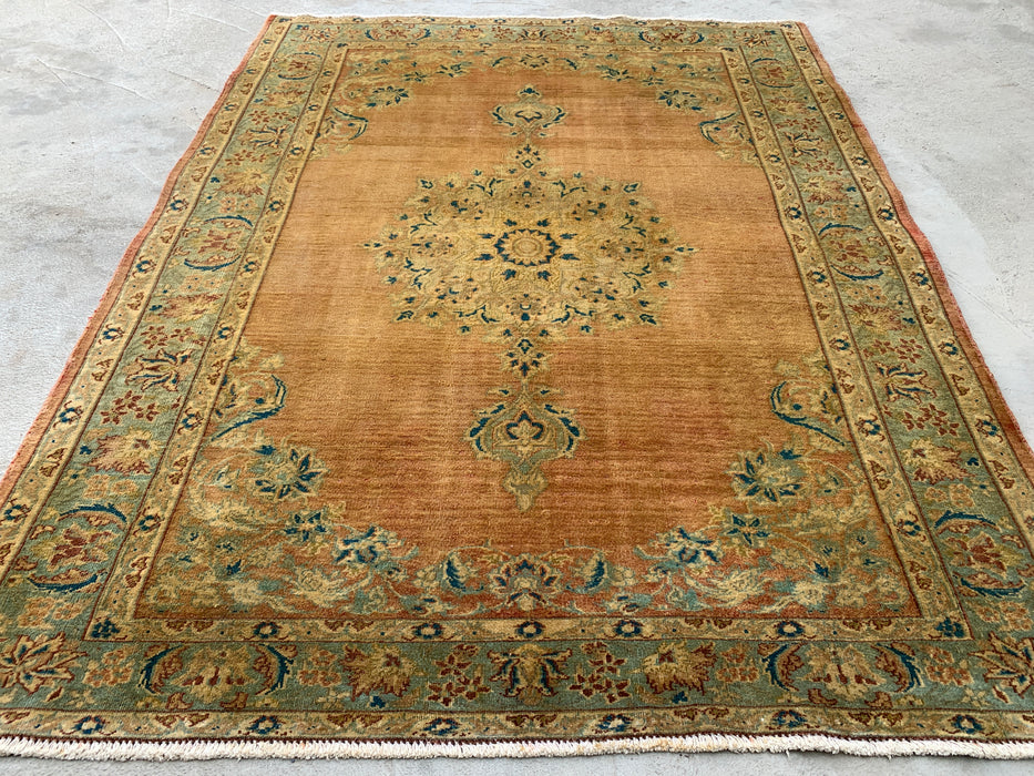 KBHM-1098 Hand-Knotted Persian Wool Rug – 5'0" x 3'9" – Beige, Light Blue & Soft Gold Traditional Medallion Rug