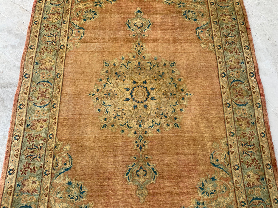 KBHM-1098 Hand-Knotted Persian Wool Rug – 5'0" x 3'9" – Beige, Light Blue & Soft Gold Traditional Medallion Rug