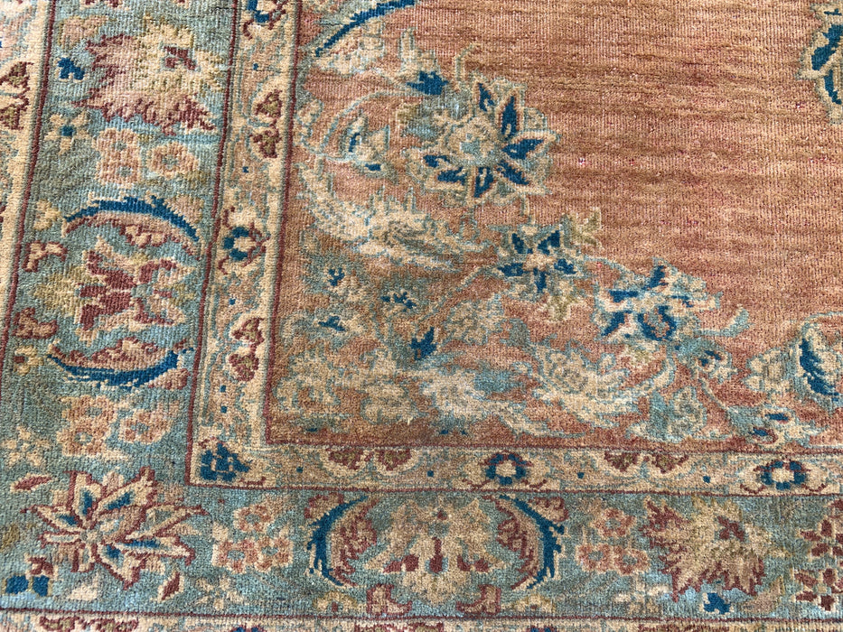 KBHM-1098 Hand-Knotted Persian Wool Rug – 5'0" x 3'9" – Beige, Light Blue & Soft Gold Traditional Medallion Rug