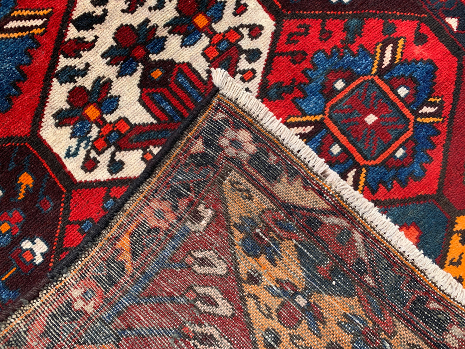 KBHM-1099 Hand-Knotted Persian Wool Rug – 5'1 x 3'5 Geometric Tribal Rug in Red, Blue & Ivory