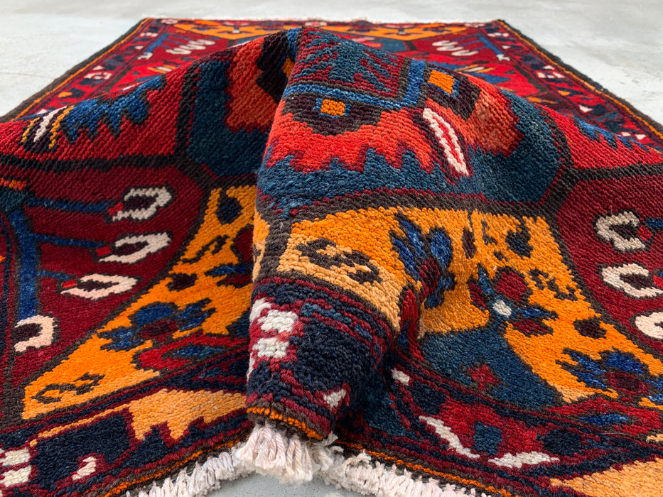 KBHM-1099 Hand-Knotted Persian Wool Rug – 5'1 x 3'5 Geometric Tribal Rug in Red, Blue & Ivory