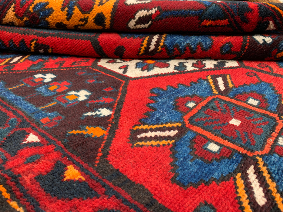 KBHM-1099 Hand-Knotted Persian Wool Rug – 5'1 x 3'5 Geometric Tribal Rug in Red, Blue & Ivory