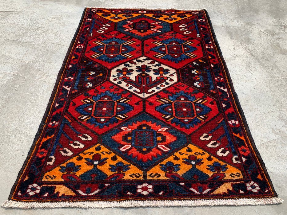 KBHM-1099 Hand-Knotted Persian Wool Rug – 5'1 x 3'5 Geometric Tribal Rug in Red, Blue & Ivory