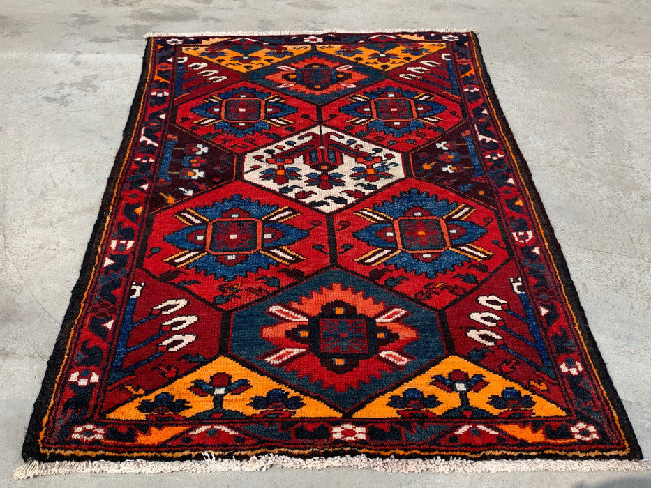 KBHM-1099 Hand-Knotted Persian Wool Rug – 5'1 x 3'5 Geometric Tribal Rug in Red, Blue & Ivory