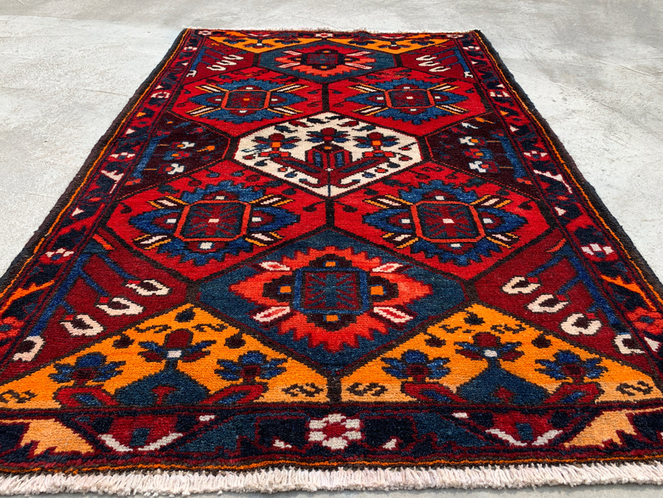 KBHM-1099 Hand-Knotted Persian Wool Rug – 5'1 x 3'5 Geometric Tribal Rug in Red, Blue & Ivory