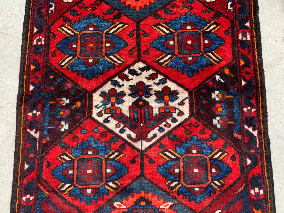 KBHM-1099 Hand-Knotted Persian Wool Rug – 5'1 x 3'5 Geometric Tribal Rug in Red, Blue & Ivory