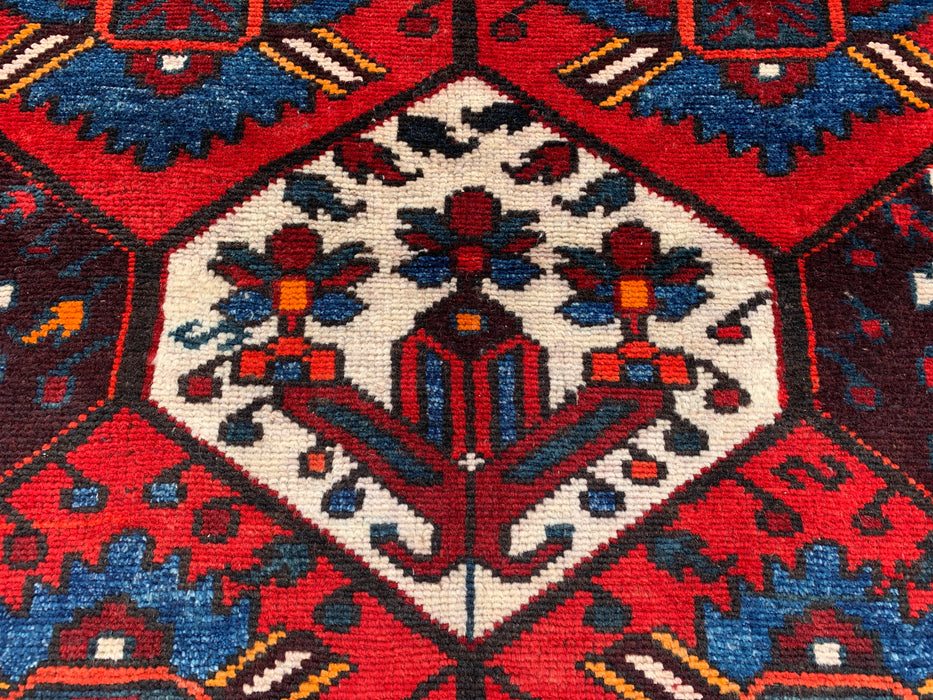 KBHM-1099 Hand-Knotted Persian Wool Rug – 5'1 x 3'5 Geometric Tribal Rug in Red, Blue & Ivory