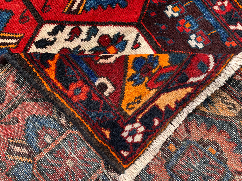 KBHM-1099 Hand-Knotted Persian Wool Rug – 5'1 x 3'5 Geometric Tribal Rug in Red, Blue & Ivory