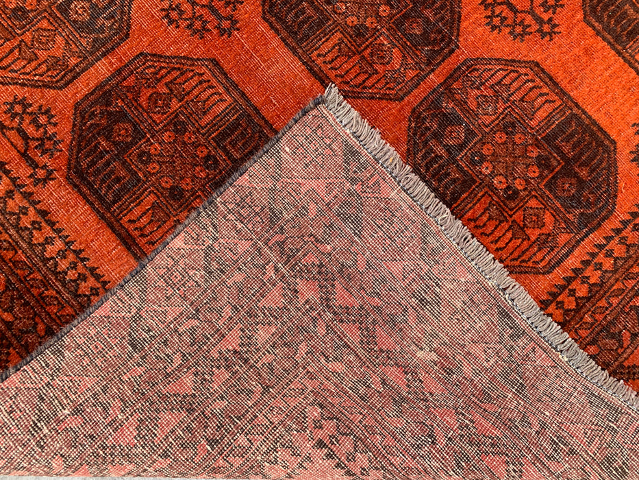 KBHM-1100 Hand-Knotted Persian Wool Rug – 8'4" x 5'5" Orange/Brown Geometric Tribal Rug