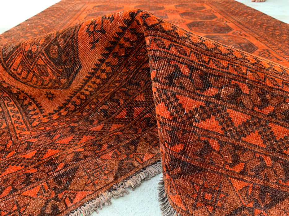 KBHM-1100 Hand-Knotted Persian Wool Rug – 8'4" x 5'5" Orange/Brown Geometric Tribal Rug