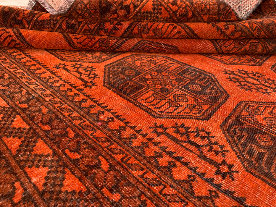 KBHM-1100 Hand-Knotted Persian Wool Rug – 8'4" x 5'5" Orange/Brown Geometric Tribal Rug