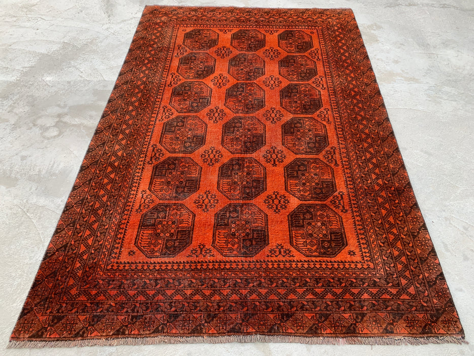 KBHM-1100 Hand-Knotted Persian Wool Rug – 8'4" x 5'5" Orange/Brown Geometric Tribal Rug