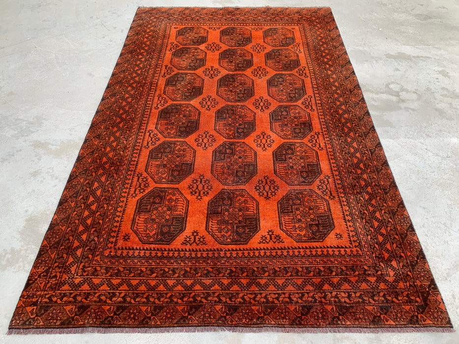 KBHM-1100 Hand-Knotted Persian Wool Rug – 8'4" x 5'5" Orange/Brown Geometric Tribal Rug