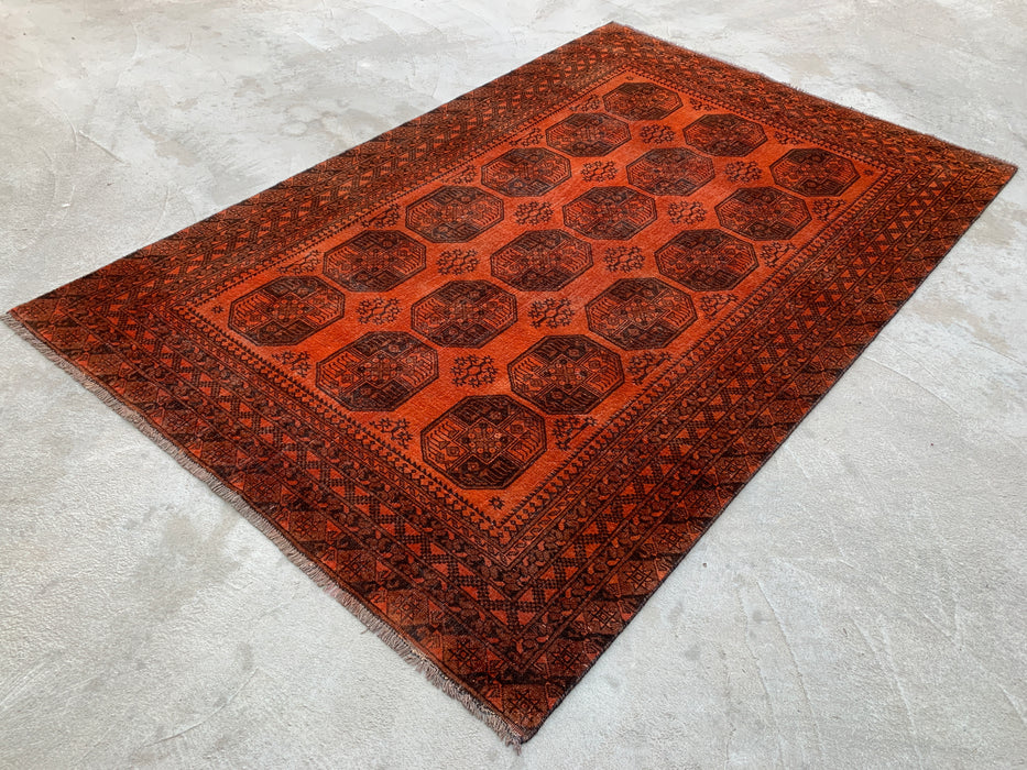 KBHM-1100 Hand-Knotted Persian Wool Rug – 8'4" x 5'5" Orange/Brown Geometric Tribal Rug