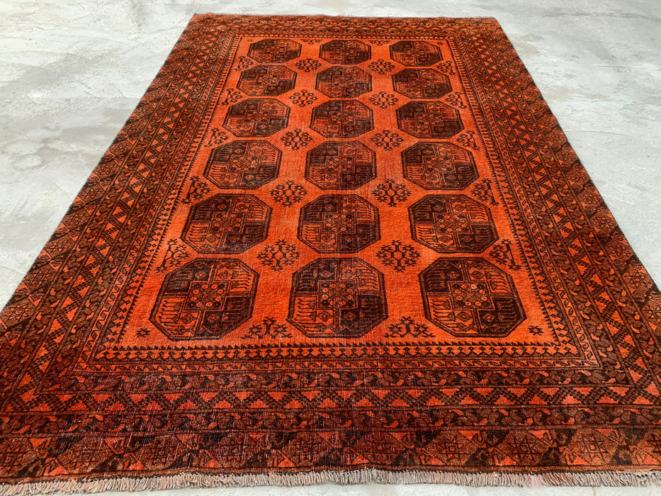 KBHM-1100 Hand-Knotted Persian Wool Rug – 8'4" x 5'5" Orange/Brown Geometric Tribal Rug