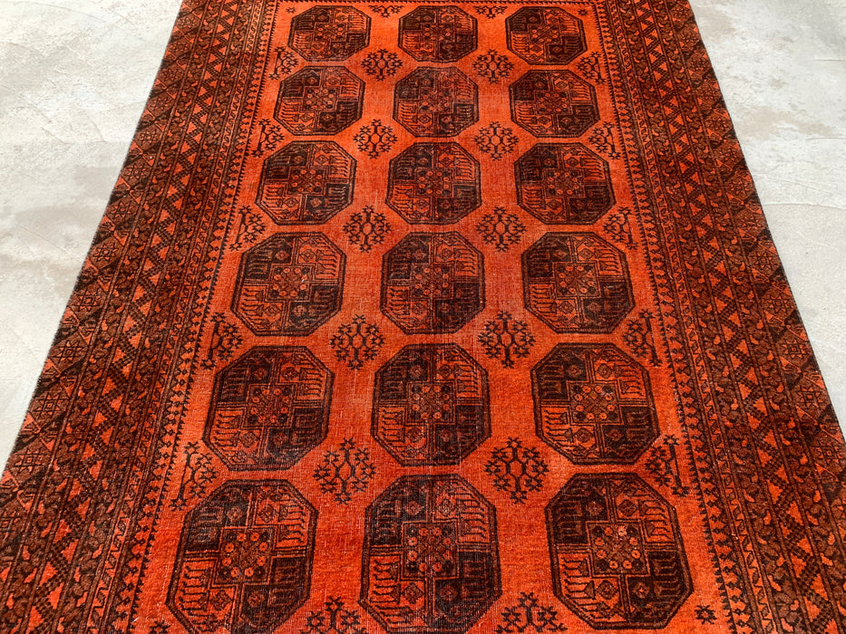 KBHM-1100 Hand-Knotted Persian Wool Rug – 8'4" x 5'5" Orange/Brown Geometric Tribal Rug