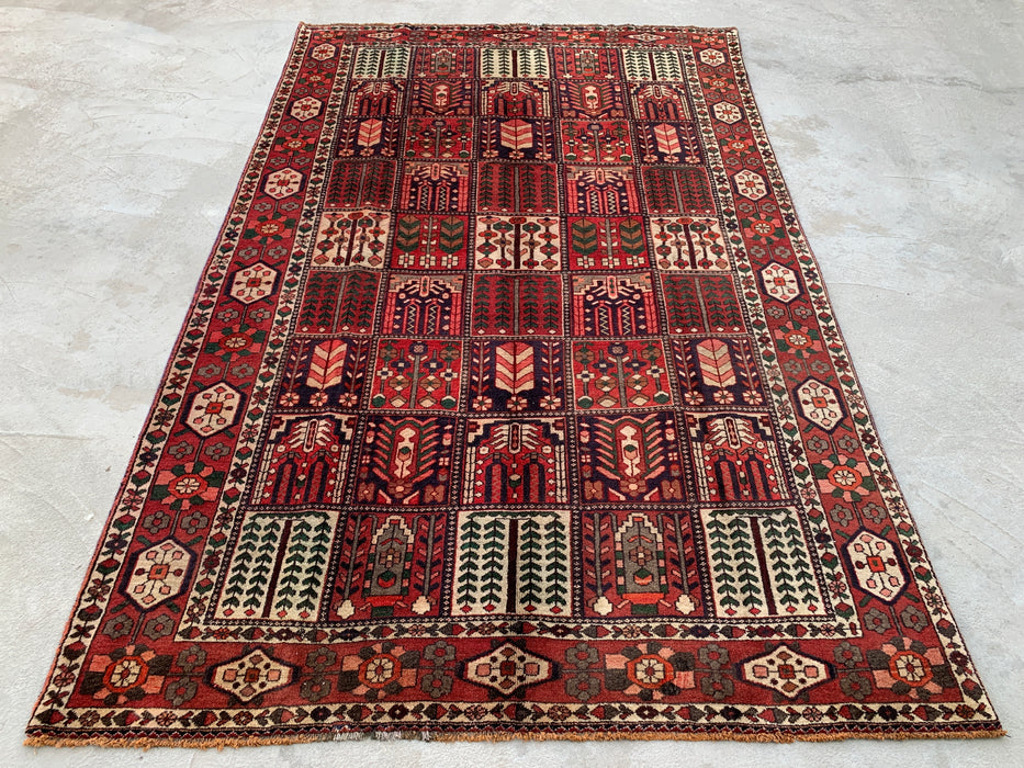 KBHM-1101 Hand-Knotted Persian Wool Rug – 10'5 x 6'8 Red, Ivory & Brown Panel Design Area Rug