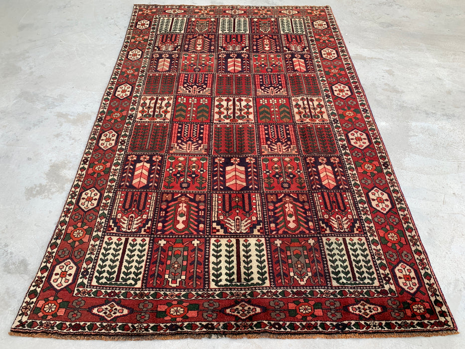 KBHM-1101 Hand-Knotted Persian Wool Rug – 10'5 x 6'8 Red, Ivory & Brown Panel Design Area Rug