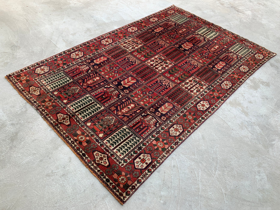 KBHM-1101 Hand-Knotted Persian Wool Rug – 10'5 x 6'8 Red, Ivory & Brown Panel Design Area Rug