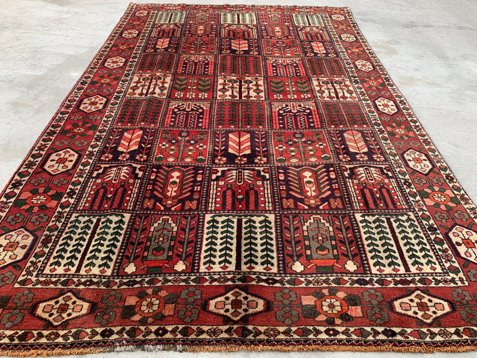 KBHM-1101 Hand-Knotted Persian Wool Rug – 10'5 x 6'8 Red, Ivory & Brown Panel Design Area Rug