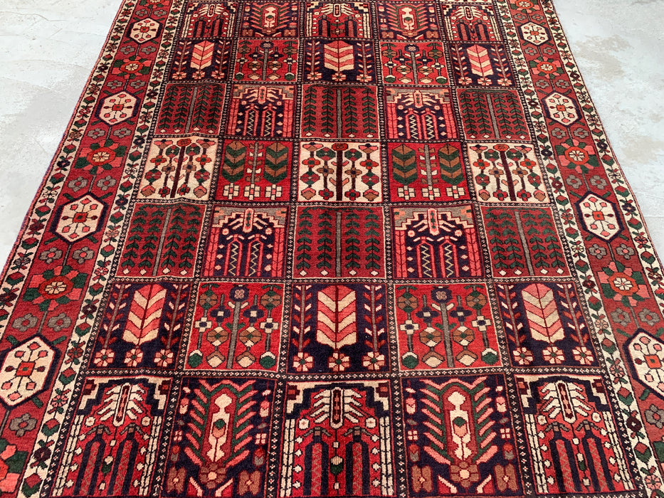 KBHM-1101 Hand-Knotted Persian Wool Rug – 10'5 x 6'8 Red, Ivory & Brown Panel Design Area Rug
