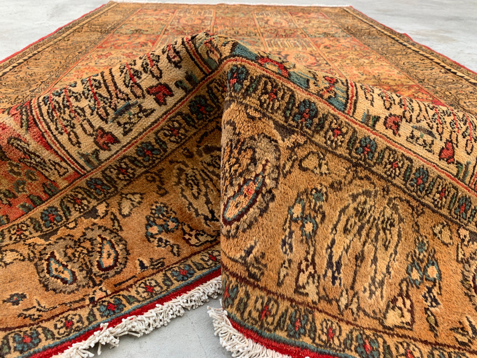 8'10 x 5'4 Hand-Knotted Persian Wool Rug in Beige, Blue, Rust & Gold Traditional Panel Garden Design | KBHM-1102