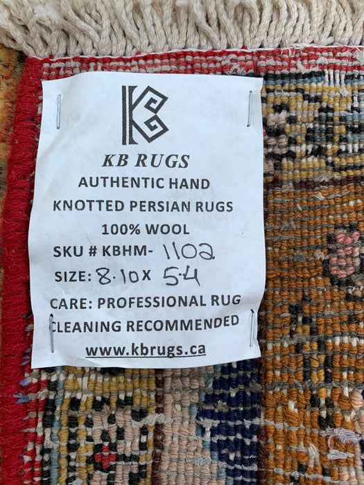 8'10 x 5'4 Hand-Knotted Persian Wool Rug in Beige, Blue, Rust & Gold Traditional Panel Garden Design | KBHM-1102