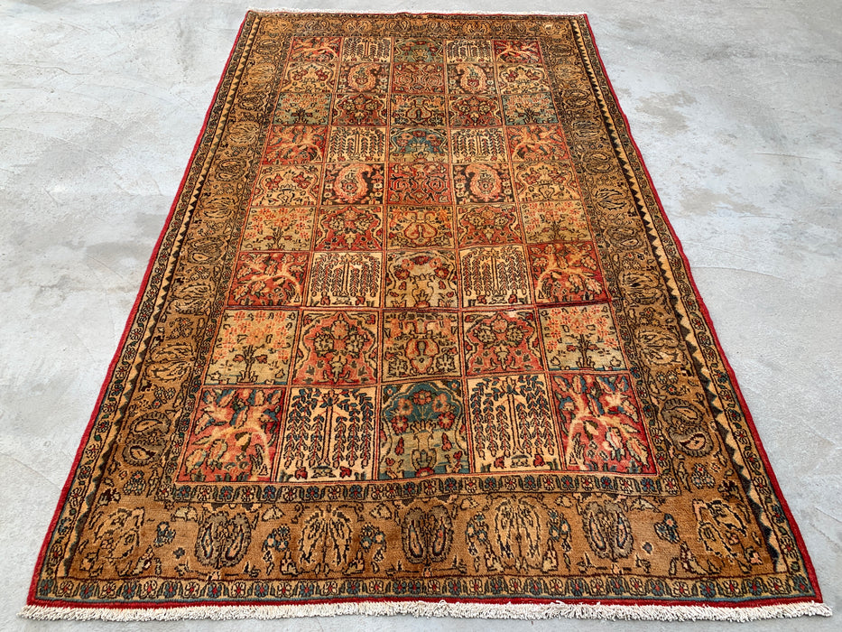 8'10 x 5'4 Hand-Knotted Persian Wool Rug in Beige, Blue, Rust & Gold Traditional Panel Garden Design | KBHM-1102