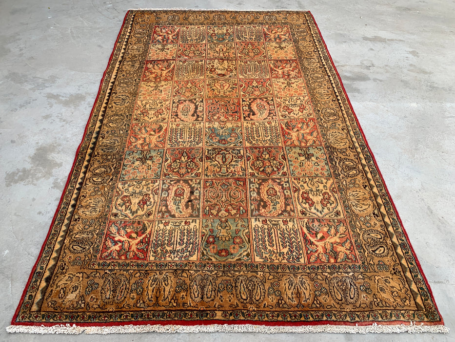 8'10 x 5'4 Hand-Knotted Persian Wool Rug in Beige, Blue, Rust & Gold Traditional Panel Garden Design | KBHM-1102